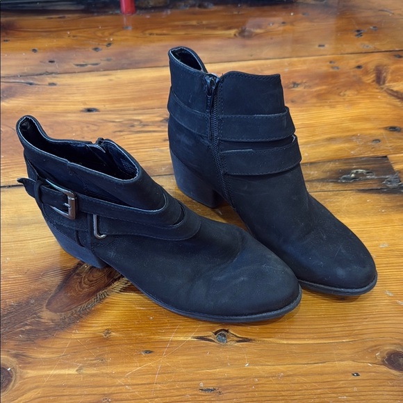 Black Ankle Boots with Decorative Strap and Wedge Heel size 8.5 - Picture 1 of 8